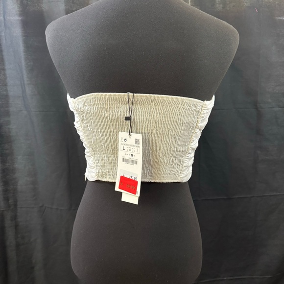 NWT ZARA Women’s Ruched White Tube Top Sz L - Picture 2 of 11